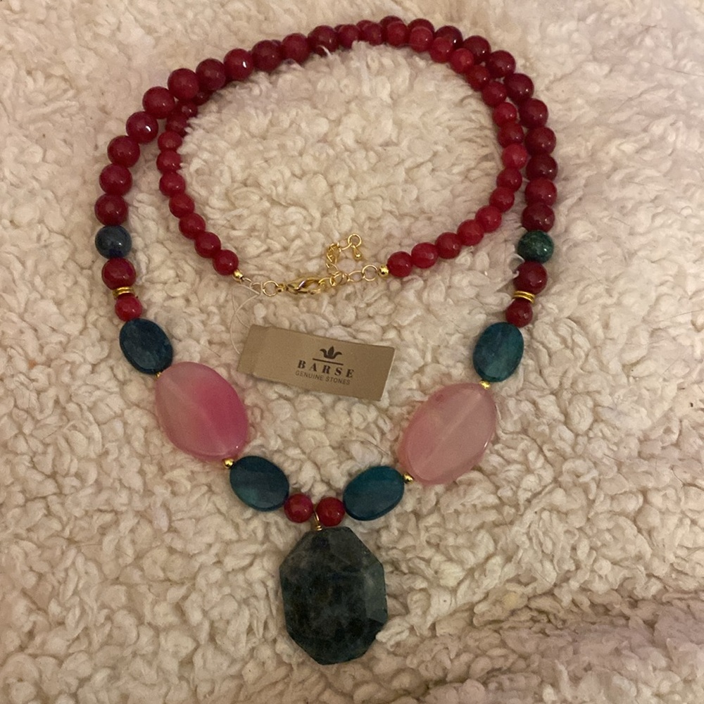 Barse Genuine Stone Long Pendant Necklace NWT